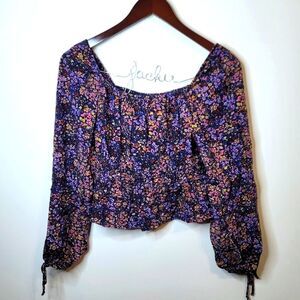 Kingston Grey Floral Smocked Cottage Core Fairy Coquette Top Size Medium